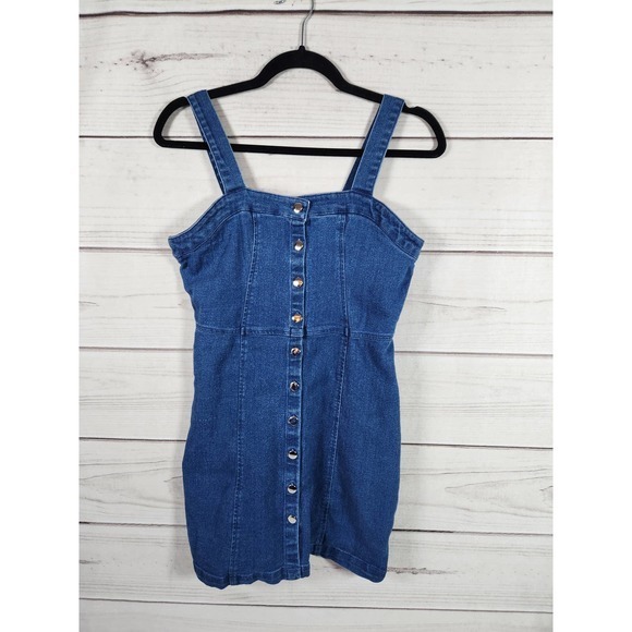 J for Justify Womens Dress Mini Denim‎ Button-Up Sleeveless Stretch Dark Wash S - Picture 1 of 6